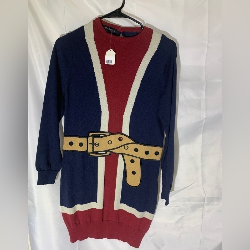 MARSDEDES Navy belted tunic long sleeve, 100% cotton, mini dress, size 36